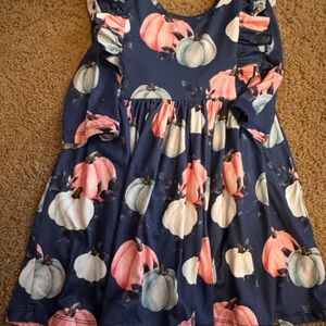 Adorable Pumpkin Print Kids Dress - Navy and Pink